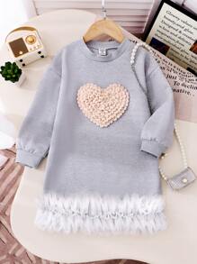 Girls Casual Simple Gray Polo Letter Print Dress - Light Grey - View 6