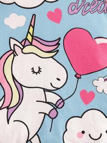 SHEIN Baby Girl Cute Cartoon Print Short Sleeve Mid-Length Casual Nightgown, Summer - Blue - View 7