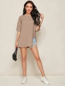 SHEIN Essnce Women's Solid Color Short Sleeve Casual & Simple T-Shirt, Everyday Wear