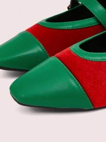 CUCCOO DOLLMOD 方头玛丽珍扣带鞋，新款天鹅绒双色拼接软底透气复古平底休闲女鞋，适合日常通勤、舞蹈、散步 - 彩色 - 查看 7