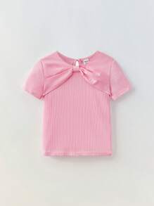 Maija Kids Maija Kids Young Girl Cropped Butterfly Decor Short Sleeve T-Shirt - Pink - View 1