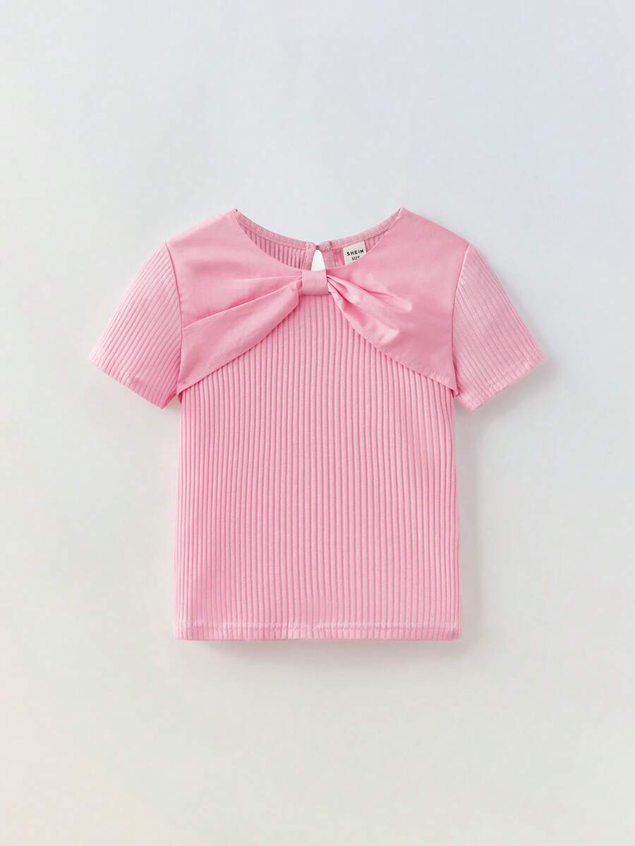 Maija Kids Maija Kids Young Girl Cropped Butterfly Decor Short Sleeve T-Shirt - Pink - View 1