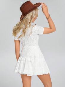 SHEIN LUNE Western Wear Women See-Through Mesh Cloth Women's Round Neck Fitted Lace 3D Flower Romantic Short Sleeve T-Shirt - White - View 6