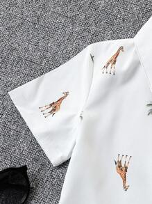 6 piezas de conjunto de camisas con cuello polo de botones y pantalones cortos casuales con diseño de árbol de palma y paisaje marino en colores alegres, adecuado para uso diario, escuela, resort, playa, campamento de verano, verano, para niños