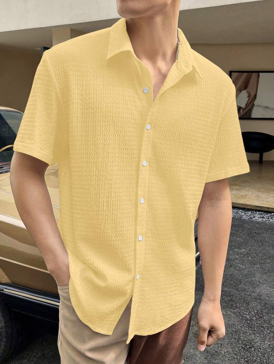 Manfinity Homme Camisa holgada de hombre con botones delanteros y hombros caídos - Amarillo - Ver 1