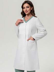 Scrubzie Long Anti-Wrinkle Lab Coat For Women - White - View 4