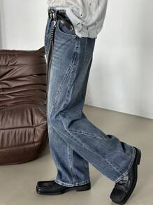 DAZY Jeans de mezclilla azul liso para hombre, casual y para uso diario, otoño