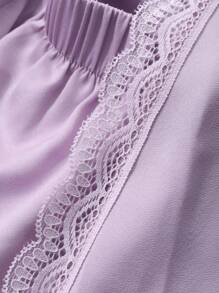 DAZY Romantic Lace Patchwork Satin Bowknot Top And Shorts Pajama Set For Women, Fall Winter Clothes - Mauve Purple - View 7