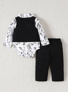 Souflis Souflis 3 件套男婴绅士风西装外套、背心和长袖衬衫套装，秋冬 - 黑色 - 查看 2