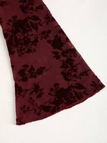 Sweetra Women Elegant Vintage Mesh Flocked Flared Long Sleeve Fitted Mini Dress Fall Cloth For Women