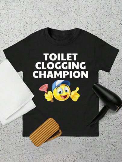 Manfinity Dauomo Funny "Toilet Clogging" Graphic Tee, Regular Fit Short Sleeve Meme Print T-Shirt For Men