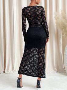 SHEIN Clasi Women Hollow Out Sexy Lace Textured Dress, Valentine's Day Outfit