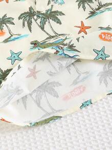 Cozy Pixies 2pcs/Set Baby Boy Coconut Tree Pattern Lapel Short Sleeve Half Placket Pullover Top And Elastic Waist Shorts Set - Multicolor - View 7