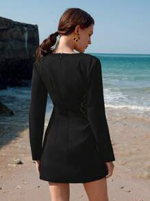 Anewsta Đầm dự tiệc dài tay đính hạt thanh lịch ôm vừa vặn cho nữ - màu đen - Xem 4