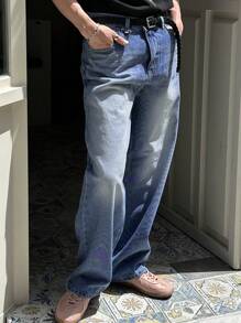 DAZY Men's Solid Blue Casual Straight Leg Loose Jeans With Pockets, Autumn - Blue - View 5