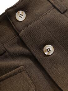 DAZY Women's Solid Color Front Button Minimalist Large Pocket Cargo Skirt - Coffee Brown - View 5