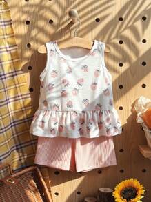 Vintaside Kids Bộ đồ hai mảnh dễ thương dành cho bé gái này có họa tiết dâu tây đáng yêu trên áo và sự kết hợp hoàn hảo giữa màu hồng và trắng tạo nên vẻ tươi mới. - Bụi hồng - Xem 3