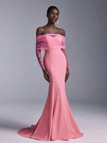 Elitara Váy cưới dài tay chữ A rộng lưng khoét sâu bằng vải satin trắng thanh lịch lãng mạn, trang trí xích mỏng, váy cưới đơn giản, cô dâu - Màu Hồng Tươi - Xem 6