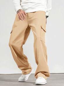 Manfinity EMRG Loose Fit Men's Solid Color Denim Jeans With Pockets