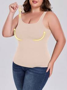 1pc Women Plus Size Seamless Comfortable Solid Color Cami Top - Apricot - View 6