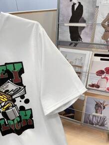 SHEIN 2pcs Teen Boys Casual White Tee And Green Shorts Set, Street Style, Punk, Rock, College, Everyday Outing, Party, Music Festival, Suitable For Spring/Summer, Funny Graphic Print - Multicolor - View 3