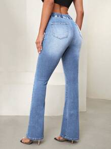 Flexra Casual Bleached V-Waist Slim Flared Leg Jeans - Light Wash - View 2