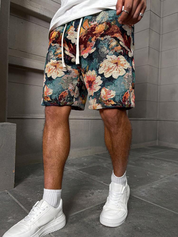 Manfinity Homme Men's Vacation Casual Style INS Jacquard Floral Pattern Casual Shorts, Gift For Boyfriends Or Husbands - Multicolor - View 4