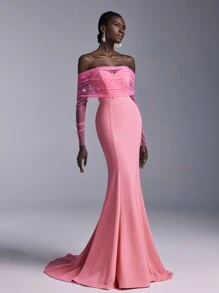 Elitara Váy cưới dài tay chữ A rộng lưng khoét sâu bằng vải satin trắng thanh lịch lãng mạn, trang trí xích mỏng, váy cưới đơn giản, cô dâu - Màu Hồng Tươi - Xem 4