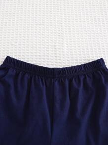 Cozy Pixies Set de 2 piezas de chaqueta de punto de manga corta con cuello de contraste y pantalones cortos de cintura elástica para bebé niño