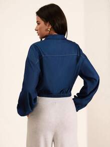 SHEIN Unity 女士简约休闲夹克，简约时尚，适合日常穿着 - 藍色 - 查看 2