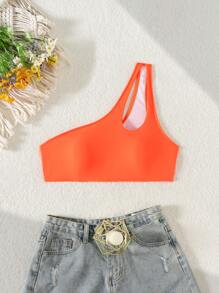 SHEIN Swim Áo bơi liền quần không dây khoét rỗng bất đối xứng màu trơn dành cho nữ - trái cam - Xem 7