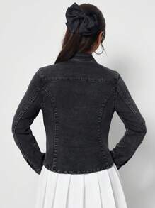 SHEIN Tall Women's Button Front Black Denim Shirt - Black - View 2