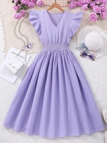 SHEIN Teenage Girl Waisted Slim Fit Elegant Flowy Long Dress Summer Holiday - Purple - View 10