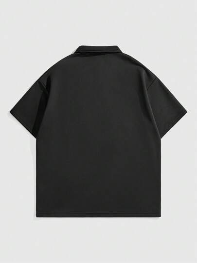 Grunge Punk Men's Grunge Printed Loose Polo Shirt, Vintage Street Style