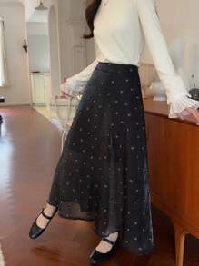 DAZY 女士休闲纯色3D立体花卉半身裙 夏季、秋季服装 - 黑色 - 查看 2