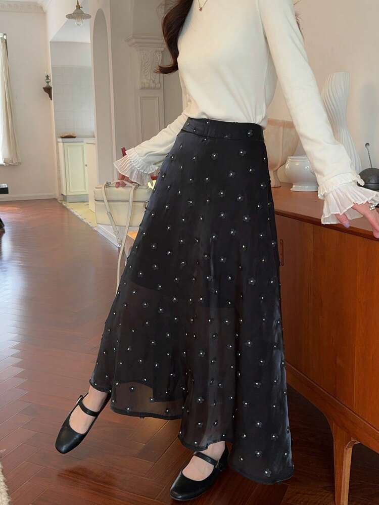 Women's Casual Solid Color 3D Floral Skirt Summer,Fall Clothes