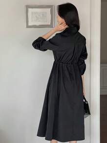 DAZY 设计领收腰轻盈长裙衬衫裙秋季连衣裙长袖连衣裙