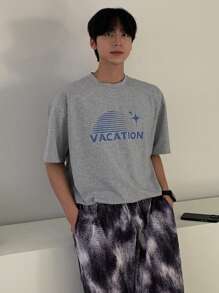 DAZY Men's Summer Beach Vacation Letter Graphic Grey Short Sleeve Casual T-Shirt, Simple & Everyday Wear - Grey - View 8