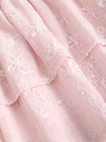 Sweetra 女式法式甜美粉色提花双层荷叶边下摆 A 字迷你裙，春夏 - 粉色 - 查看 6
