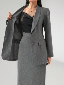 Heiryn 女士休闲通勤纯色夹克和裙子套装