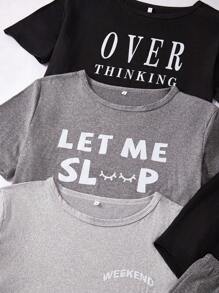 Shein Underwear&Sleepwear Basics 3pcs/Set Plus Size Casual Letter Print Short Sleeve T-Shirt And Shorts Outfits