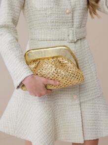 MOTF PREMIUM WOMEN'S FASHIONABLE METALLIC CLUTCH BAG, SUITABLE FOR COMMUTE AND EVENING EVENT - Gold - View 5