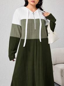 Mulvari 大码长袖休闲连衣裙，简约时尚，适合日常穿着 - 軍綠色 - 查看 5