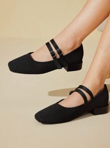 CUCCOO BASICS 时尚黑色金属玛丽珍粗跟平底春季鞋 - 黑色 - 查看 2