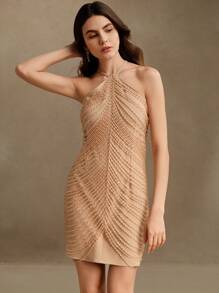 Anewsta 女士中长款串珠连衣裙 夏季服装、情人节服装、约会之夜