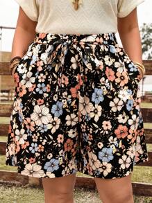 EMERY ROSE Plus Size Casual Everyday Printed Shorts, Simple And Fashionable,Vacation Outfits Woman,Boho For Women