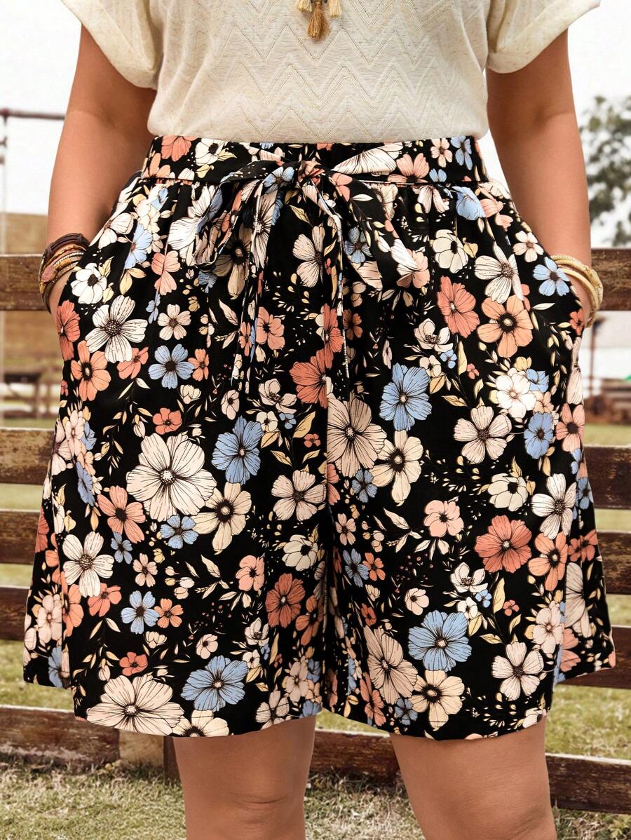 EMERY ROSE Plus Size Casual Everyday Printed Shorts, Simple And Fashionable,Vacation Outfits Woman,Boho For Women