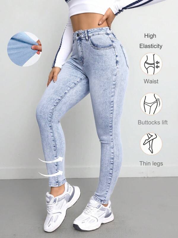 SHEIN Tall Women's Jeans Skinny Stretch Trousers Blue Tall Women's Jeans Joggers Women's Jeans Women Jeans Women's Jeans Women's Pants Blue Jeans Jeans Tall, Fall Women Clothes