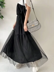 FRIFUL 女式拼色腰部修身中长连衣裙 - 黑色 - 查看 8