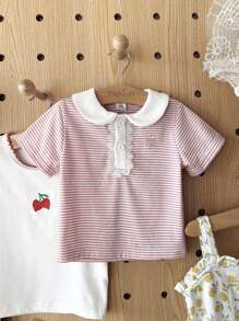 Vintaside Kids 女宝宝夏季粉色时尚婴儿立领短袖草帽刺绣上衣，适合居家休闲和家庭聚会